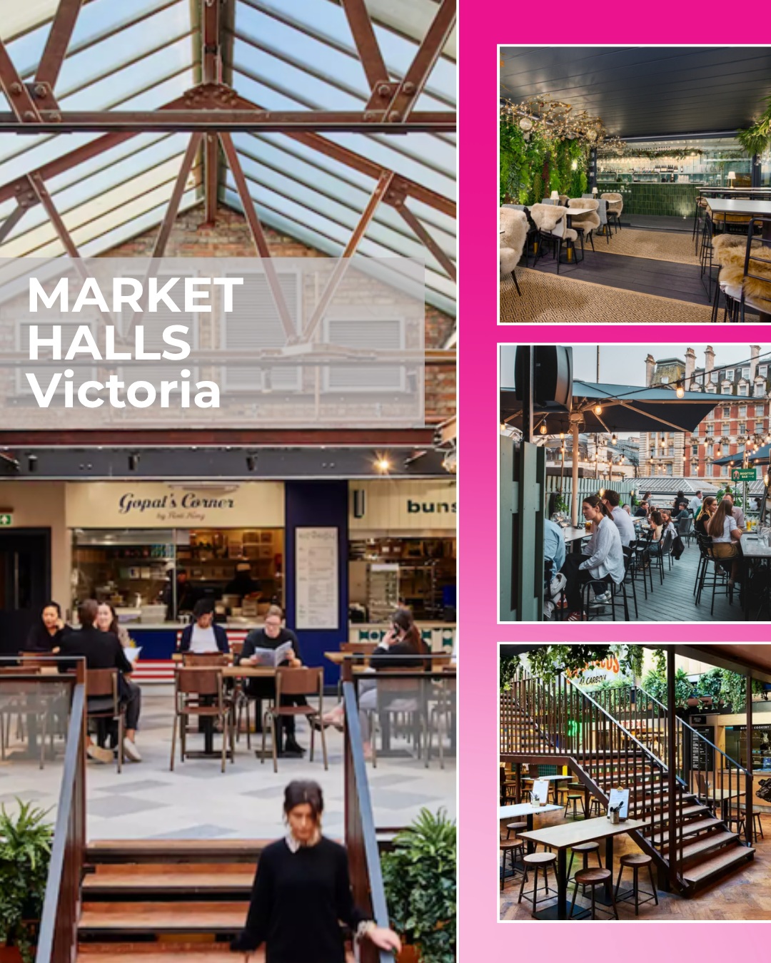 Located in the heart of Victoria, Market Halls Victoria is a vibrant food and drink destination designed to bring people together.

Home to nine kitchens serving a diverse range of global cuisines, it's the perfect place to satisfy every taste — whether it's a quick bite or a more relaxed dining experience. 
Paired with three distinct bars, each offering its own atmosphere, the venue is ideal for everything from after-work drinks to lively social gatherings.

Head up to the rooftop terrace to enjoy an open-air space perfect for unwinding, socialising, and taking in the surroundings. 
Altogether, Market Halls Victoria delivers a flexible and energetic setting for any occasion.

✨ Key highlights:
• Nine diverse kitchens offering global cuisines under one roof
• Three distinct bars serving cocktails, wine, and beers
• Rooftop terrace with open-air views
• Fully accessible venue with lift access to all floors
• Prime location just moments from Victoria Station

Perfect for corporate parties, networking events, summer & rooftop events, Christmas parties, product launches, team socials, meetings, and more.

#EventSpaces #LondonVenues #CorporateEvents #VictoriaLondon #EventPlanning #Hospitality