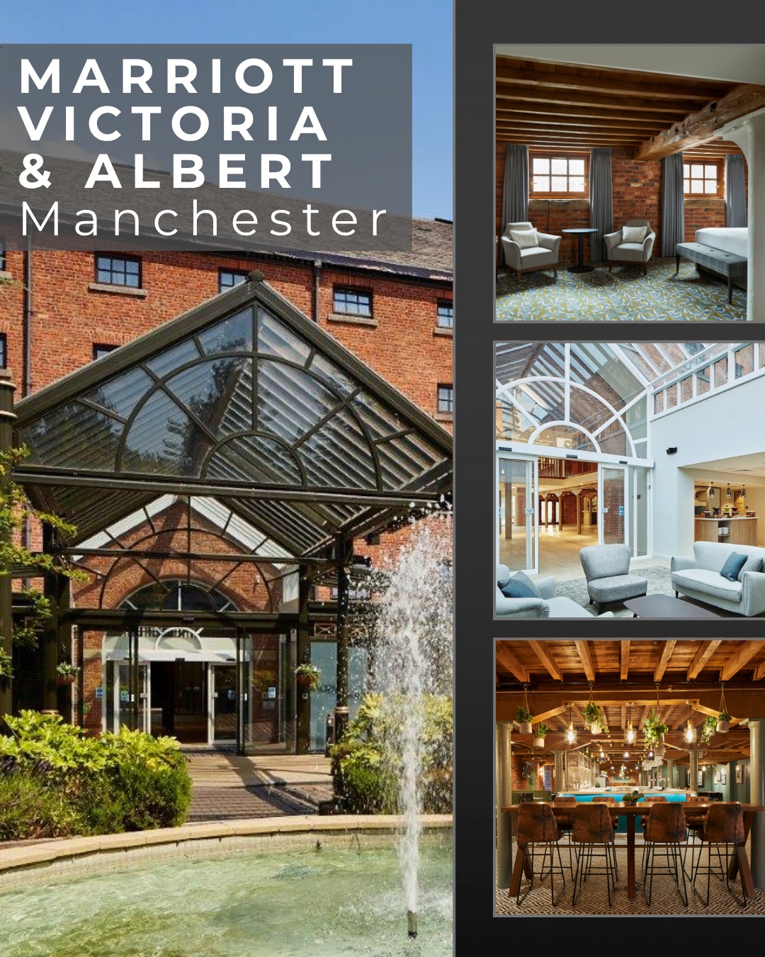 Looking for a venue with character in the heart of Manchester? ✨

The Manchester Marriott Victoria & Albert Hotel combines historic charm with flexible, modern event spaces. Set within a Grade II listed former warehouse dating back to 1844, the hotel features original exposed brickwork, cast iron columns and wooden beams, creating a truly memorable backdrop for events.

With space for up to 240 theatre-style, 130 cabaret and 148 on-site bedrooms, it’s ideal for conferences, meetings, training days and residential events.

🥂 Bespoke private dining & award dinners
🌿 Outdoor terrace overlooking the River Irwell
🛏️ 148 stylish bedrooms, including suites
📍 A unique riverside location in Manchester city centre
A venue where history, character and contemporary events come together.

To read more, link in bio 

#ManchesterEvents #EventVenues #ManchesterVenue #CorporateEvents #ConferenceVenue #MeetingVenue #VenueFinding